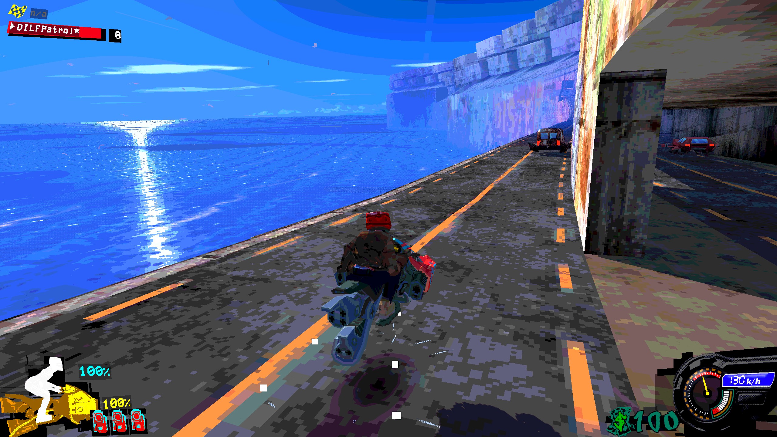 Airframe Ultra riding along elevated highway with ocean visible