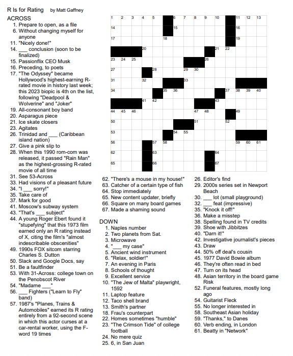 An unsolved crossword puzzle.