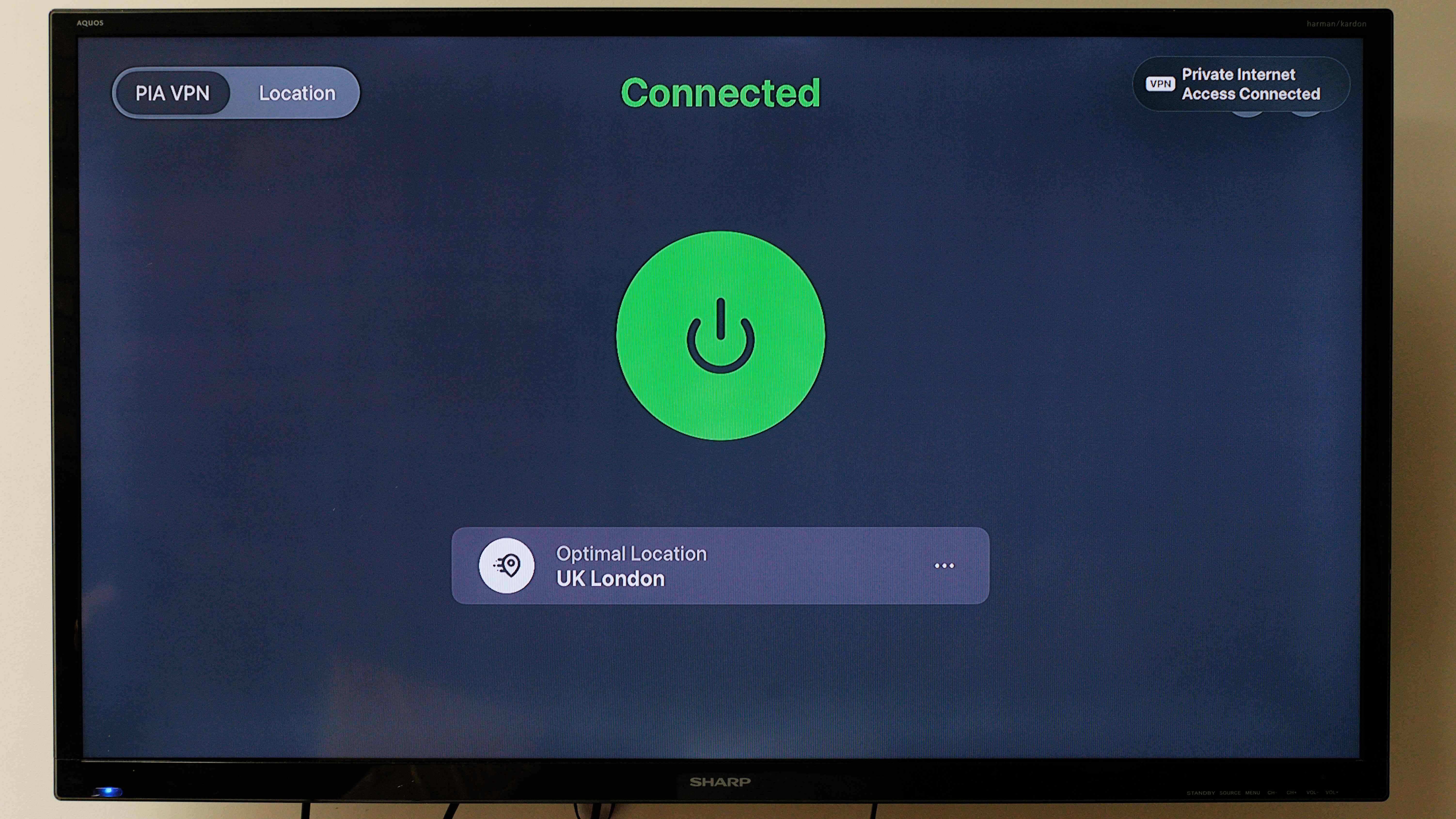 Private Internet Access app running on an Apple TV