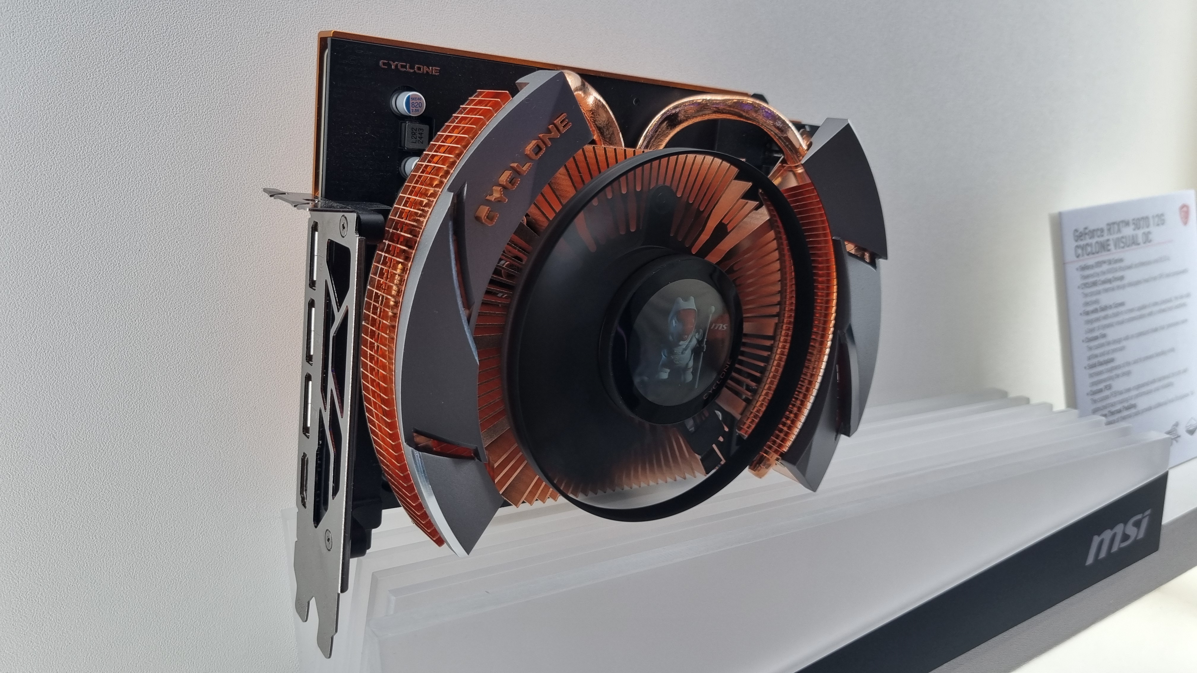A prototype for a potenial MSI Cyclone cooler, complete with central screen, at Computex 2025.