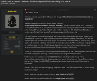 A screenshot of a hacking forum with Desorden's statement