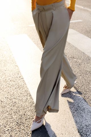 ZARA Pleated Wide-Leg Pants With Thin Belt