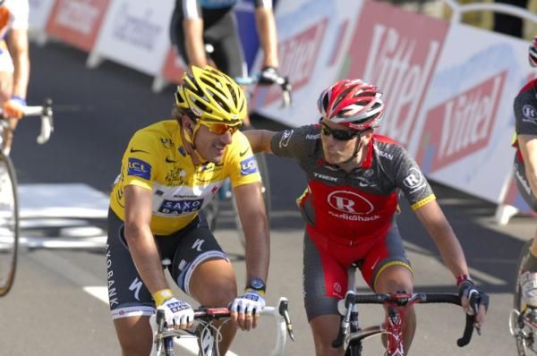 Fabian Cancellara (Saxo Bank) and Chris Horner (RadioShack) were just happy to cross the line