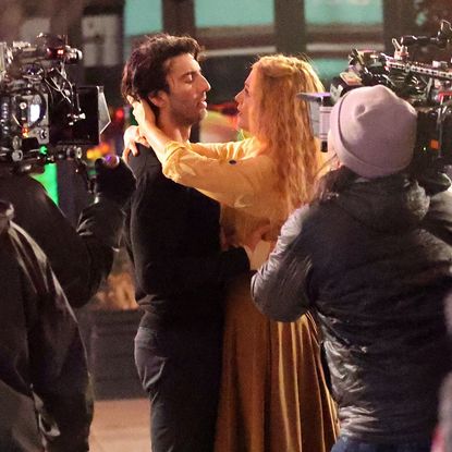 Justin Baldoni and Blake Lively act on the set of 'It Ends With Us'