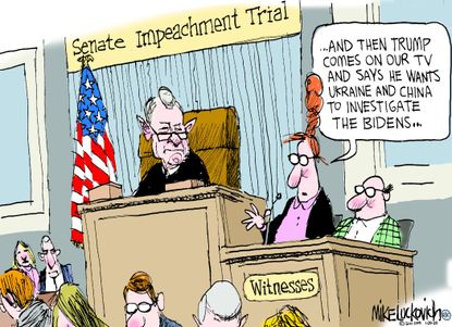 Political Cartoon U.S. Trump Roberts impeachment trial witnesses Ukraine China TV