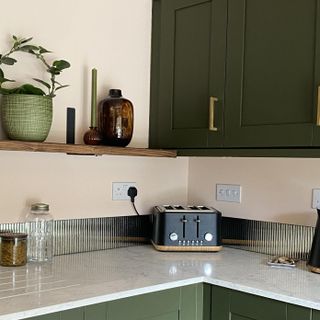 kitchen worktop with toaster and shelf