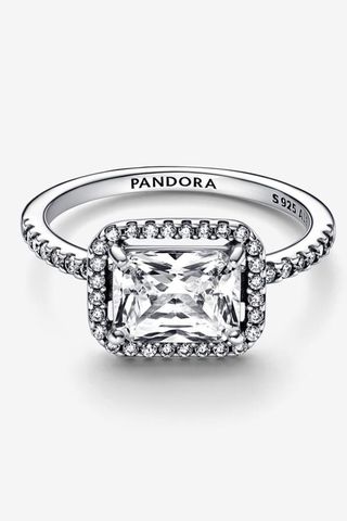 Pandora Rectangular Sparkling Halo Ring