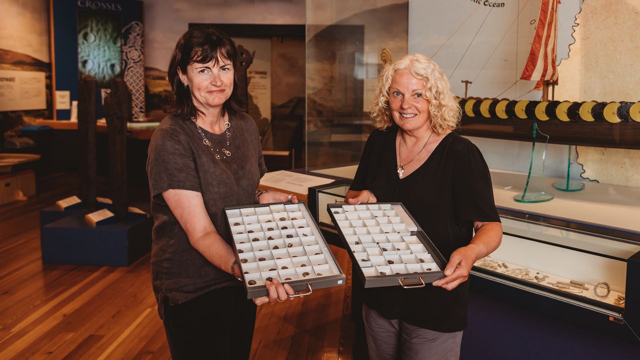 Allison Fox (left), Manx National Heritage curator of archaeology and Kath Giles (right), who discovered the hoard.
