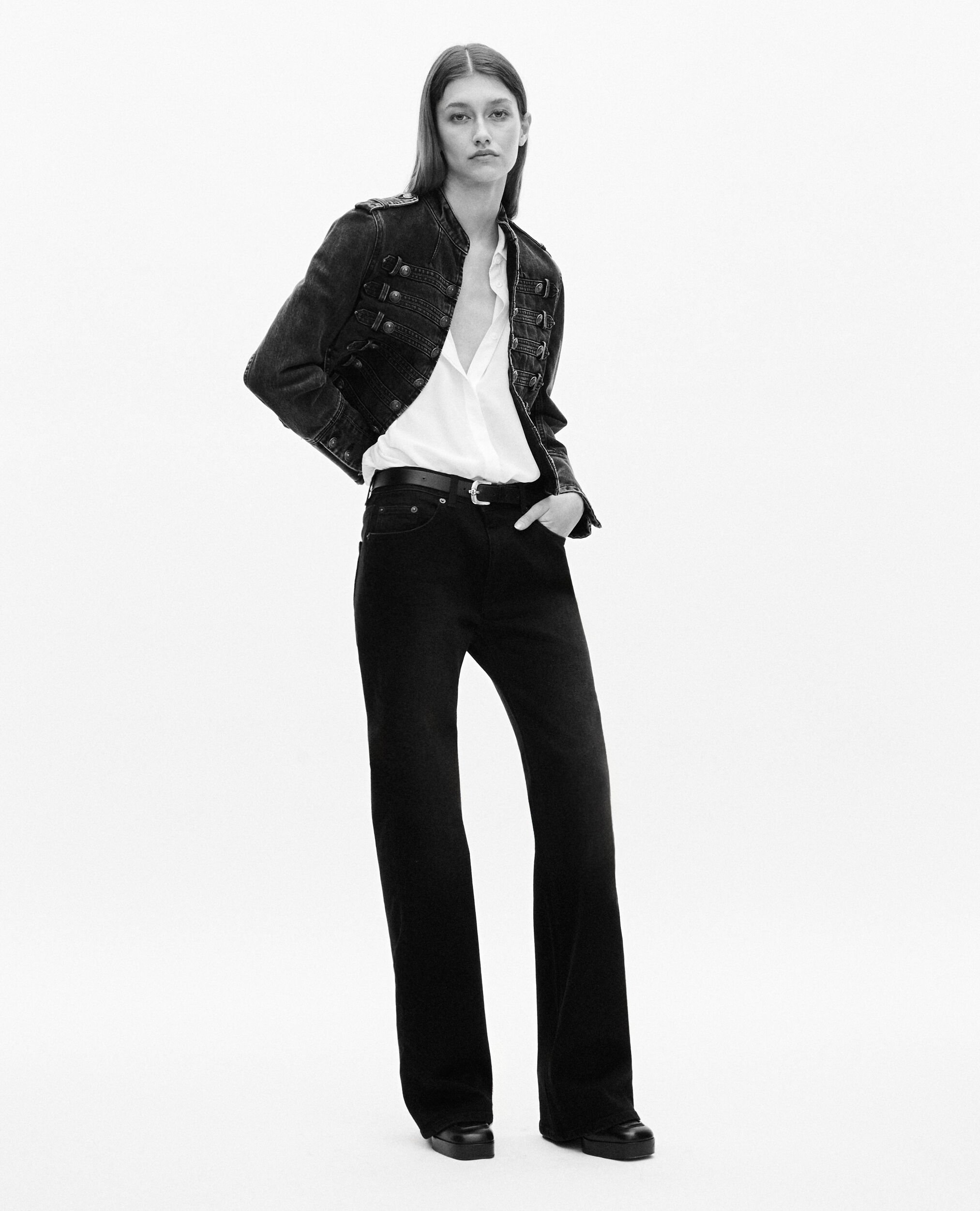 Grey Denim Officer-Style Jacket