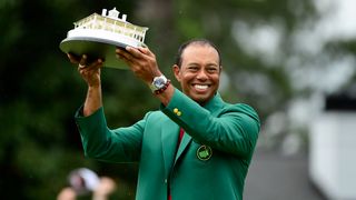 Tiger Woods with the trophy after winning the 2019 Masters