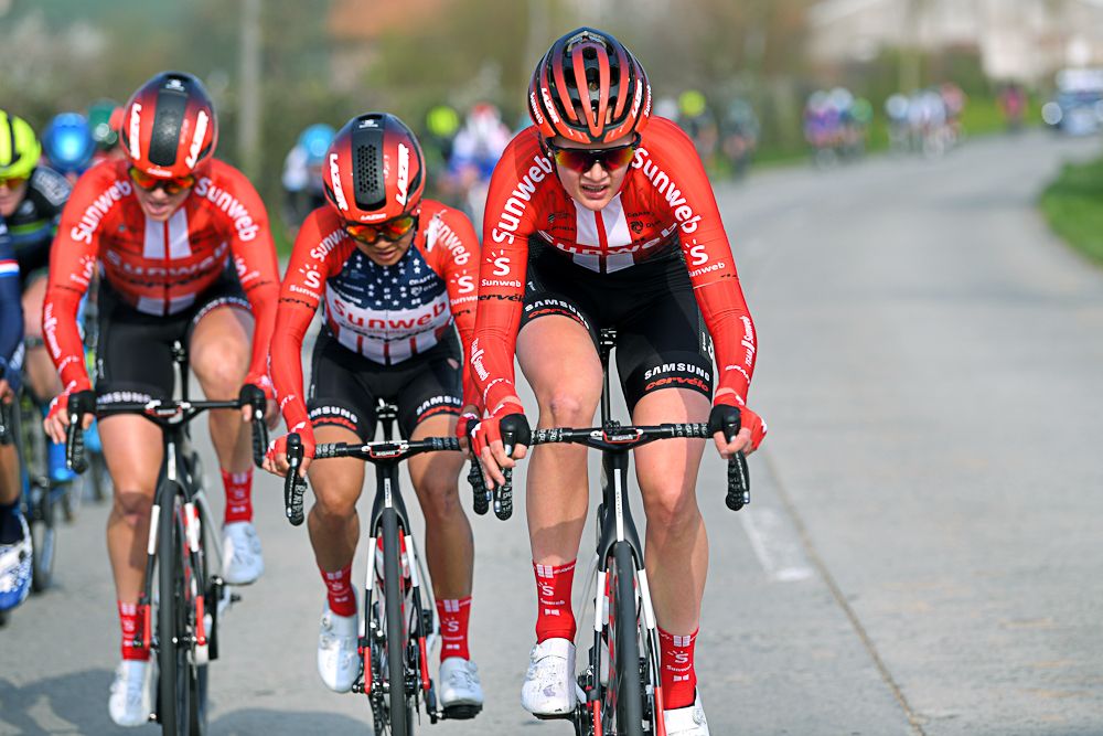 Team Sunweb's Julia Soek, Coryn Rivera and Pernille Mathiesen