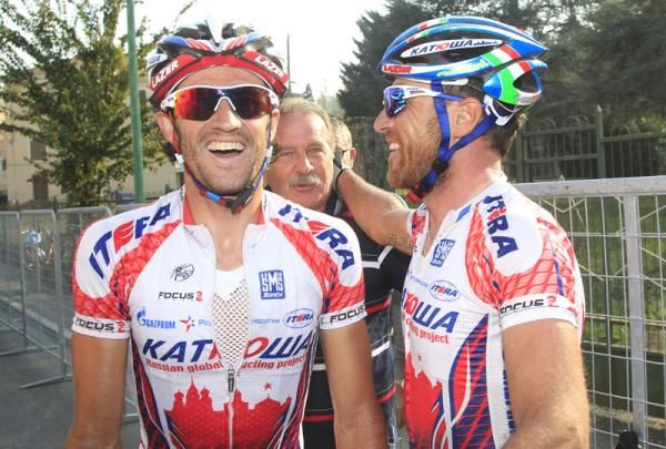 Daniel Moreno Fernandez (Team Katusha) and his teammate Luca Paolini