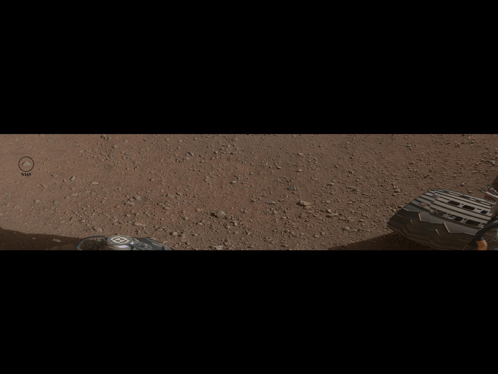 This mosaic image shows the first rock target (N165 circled) NASA&#039;s Curiosity rover aims to zap with its Chemistry and Camera (ChemCam) laser.