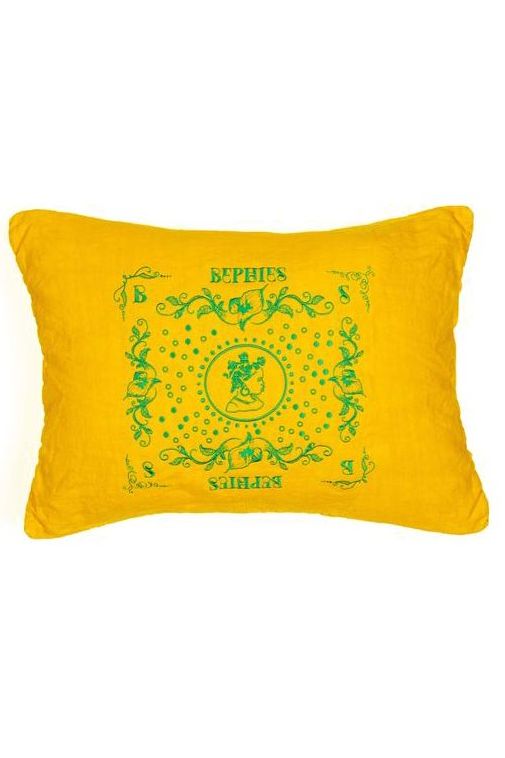 decorative pillow feat anthurium bephie girl embroidery on 2 sides yellow gold