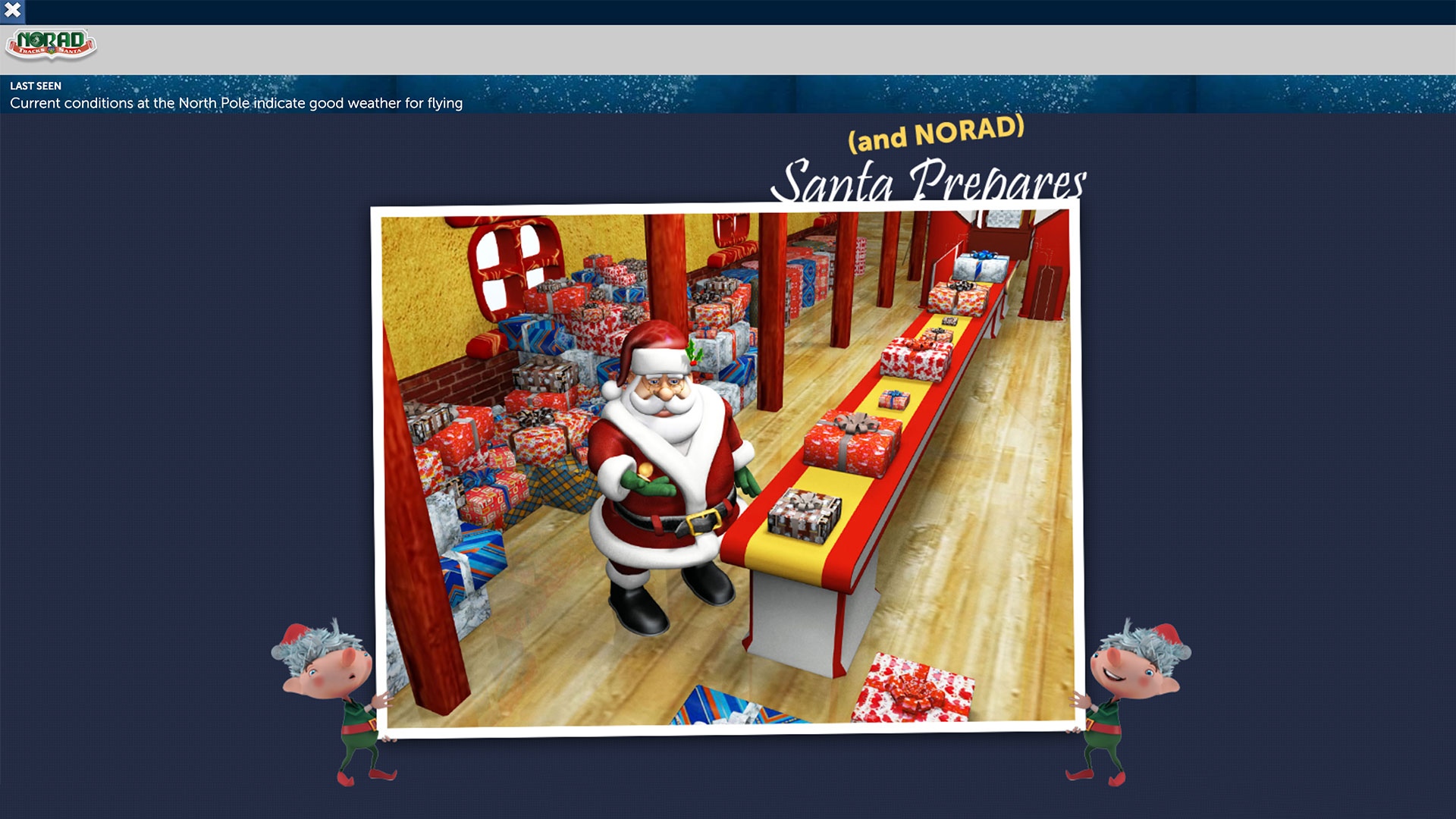 Santa prepares to take off on the NORAD santa tracker website