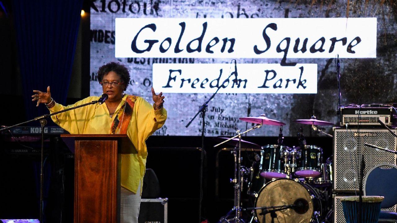 Prime Minister Mia Mottley on stage