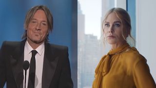 Keith Urban delivering a heartwarming tribute speech to his wife, Nicole Kidman, at the 2024 AFI Life Achievement event, Nicole Kidman wearing a yellow top and scarf, staring in A24's Baby Girl.