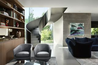 Concrete spiral staircase in a living area
