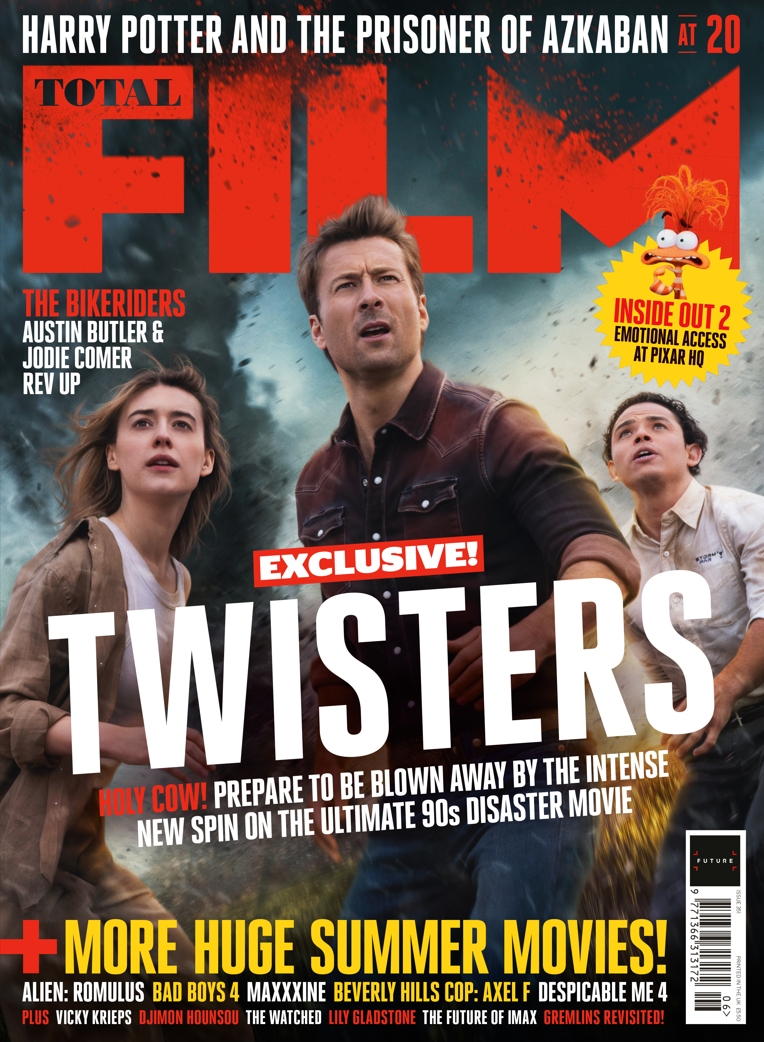 Glen Powell, Daisy Edgar-Jones and Anthony Ramos on the newsstand cover of Total Film's Twisters issue