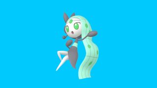 An image shows Shiny Meloetta against a blue background.