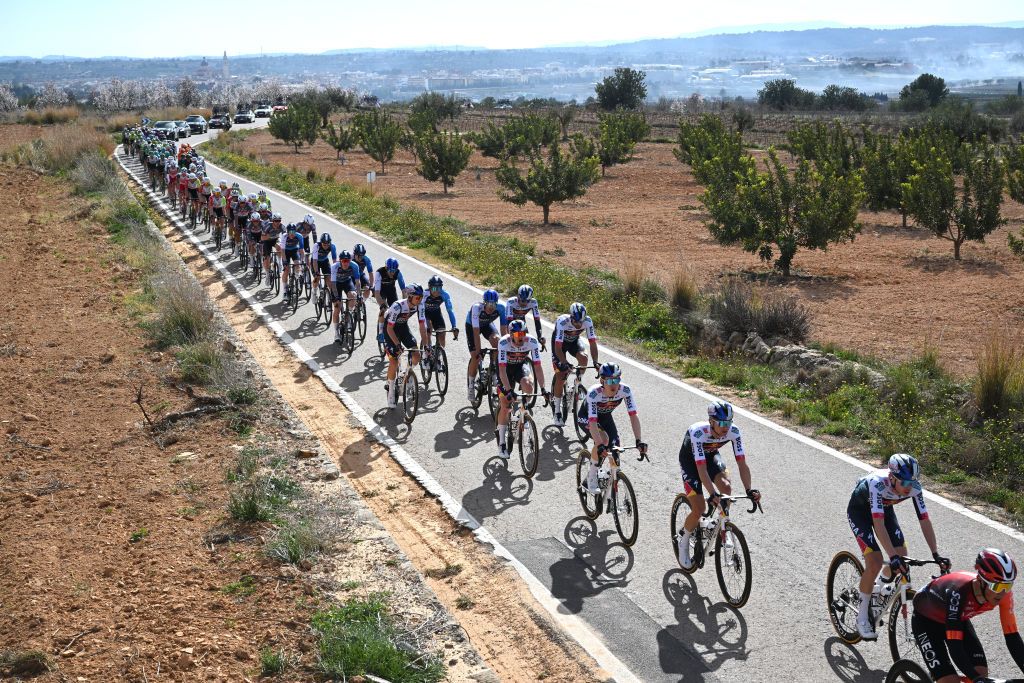 ALPUENTE SPAIN FEBRUARY 07 Jai Hindley of Australia and Team Red Bull BORA hansgrohe with teammates and a general view of the peloton competing competes during the 76th Volta a la Comunitat Valenciana 2025 Stage 3 a 1803km stage from Algemesi to Alpuente 958m on February 07 2025 in Alpuente Spain Photo by Szymon GruchalskiGetty Images