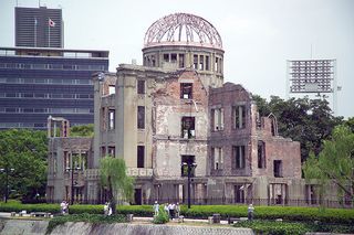 One of the few buildings left standing in Hiroshima was the Genbaku Dome of the Hiroshima Chamber of Commerce, which stood very close to the epicenter of the atomic bomb blast on Aug. 6, 1945. Today it is preserved as a peace memorial and is a UNESCO world heritage site.