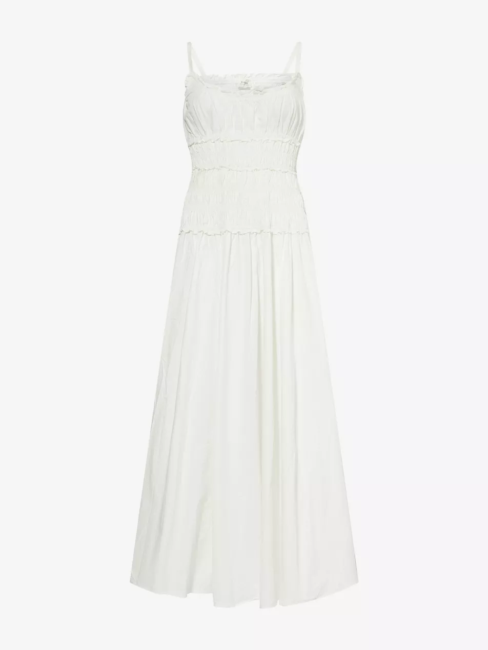 Toby Shirred Cotton-Poplin Midi Dress