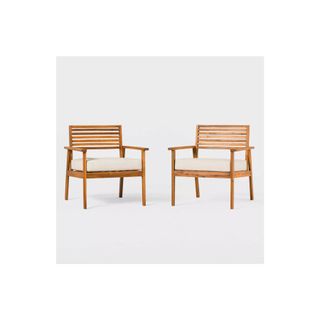 outdoor wood chairs with white seat cushion