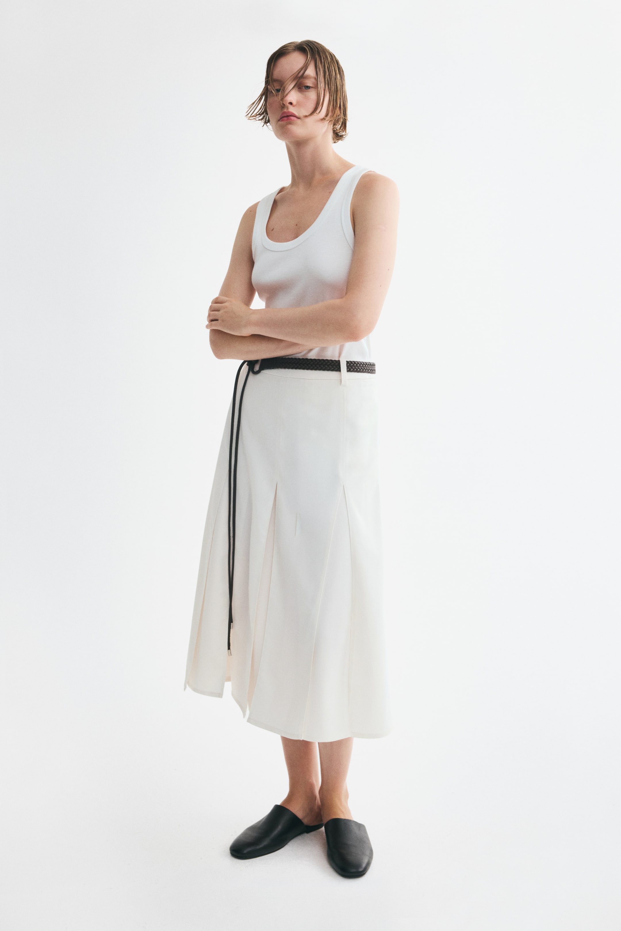 Belted Pleated Skirt