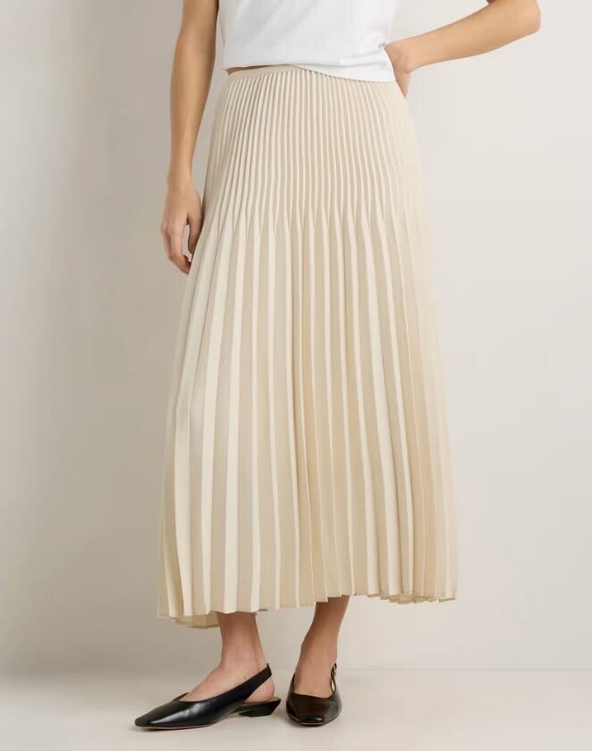 Pleated Matte Midi Skirt in Porcelain Ivory