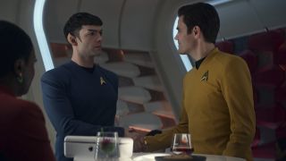 Spock and James Kirk meeting in Star Trek: Strange New Worlds