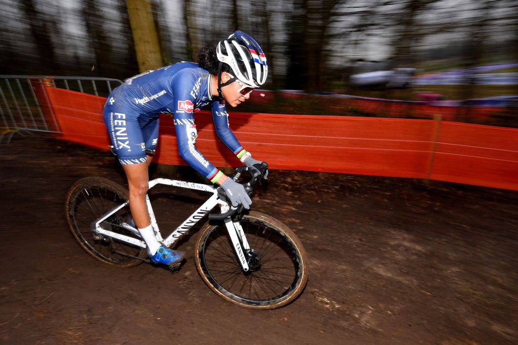 HOOGERHEIDE NETHERLANDS JANUARY 23 Ceylin Del Carmen Alvarado of The Netherlands and Team AlpecinFenix competes during the 32nd GP Adrie Van der Poel Hoogerheide UCI CycloCross Worldcup 2022 Womens Elite CXWorldCup on January 23 2022 in Hoogerheide Netherlands Photo by Luc ClaessenGetty Images