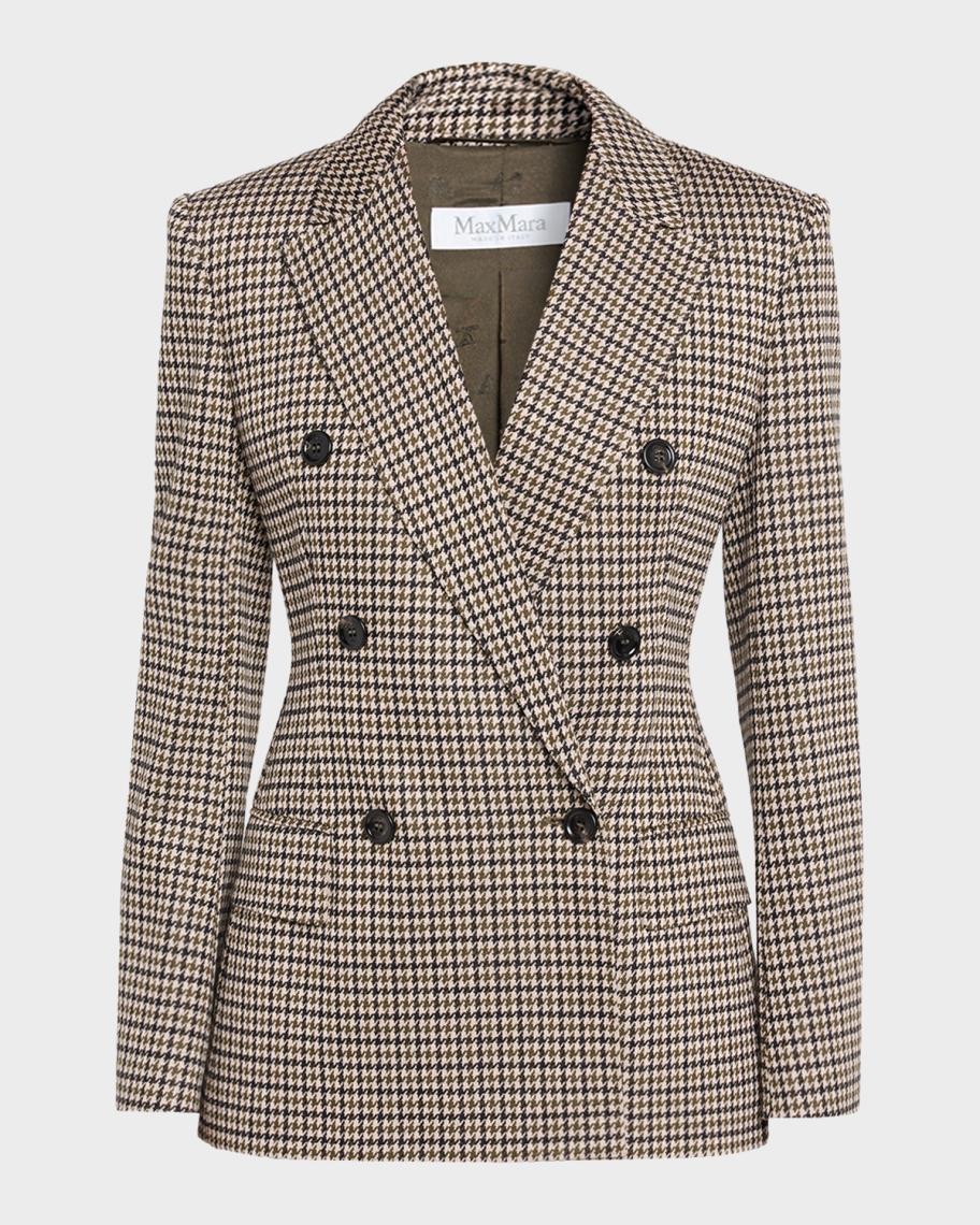 Wool Houndstooth Double-Breasted Jacket