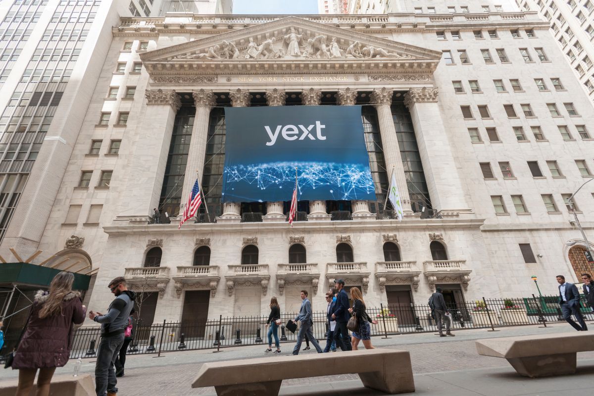 Yext sign on a large city building