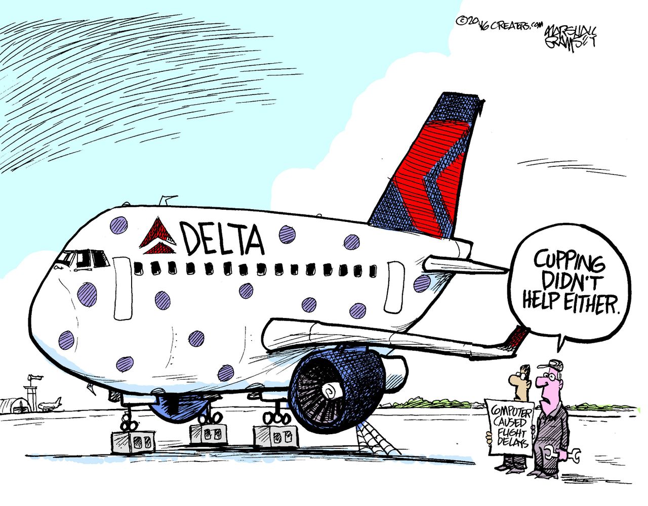 Editorial cartoon U.S. Delta delays Rio Olympics cupping