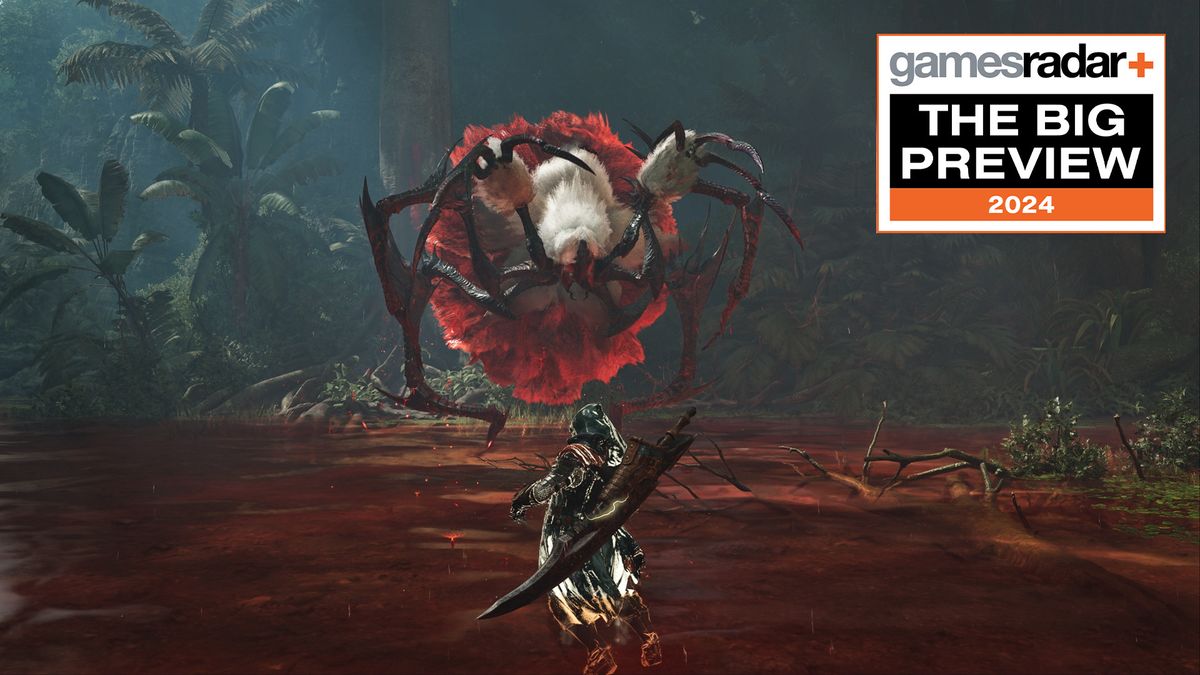 The spider-like Lala Barina approaches our hunter for our Monster Hunter Wilds Big Preview