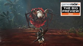 The spider-like Lala Barina approaches our hunter for our Monster Hunter Wilds Big Preview