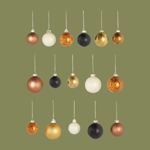 John Lewis, Glass Baubles, Box of 42, Black/gold