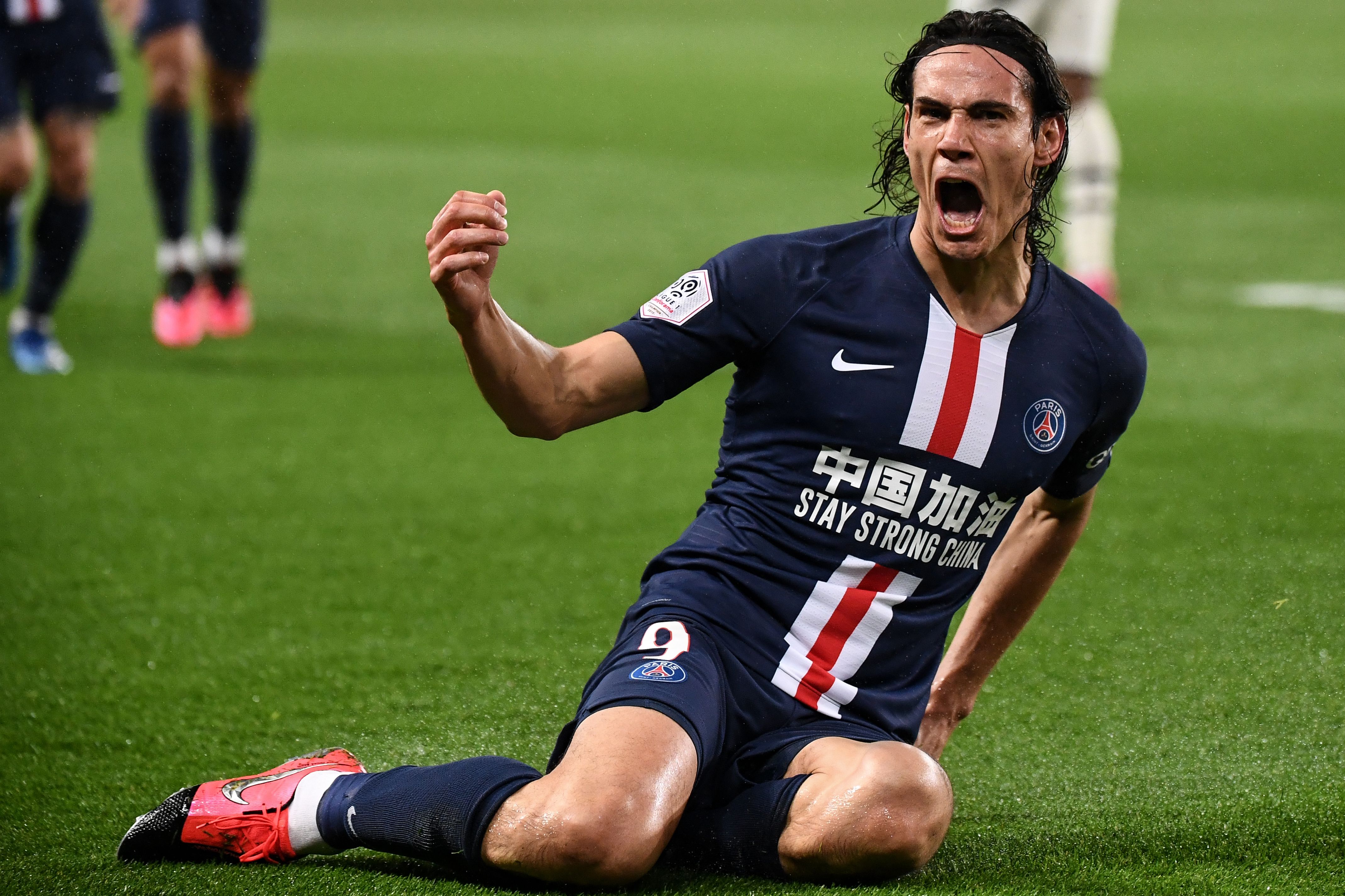 Edinson Cavani celebrates a goal for Paris Saint-Germain against Bordeaux in February 2020.