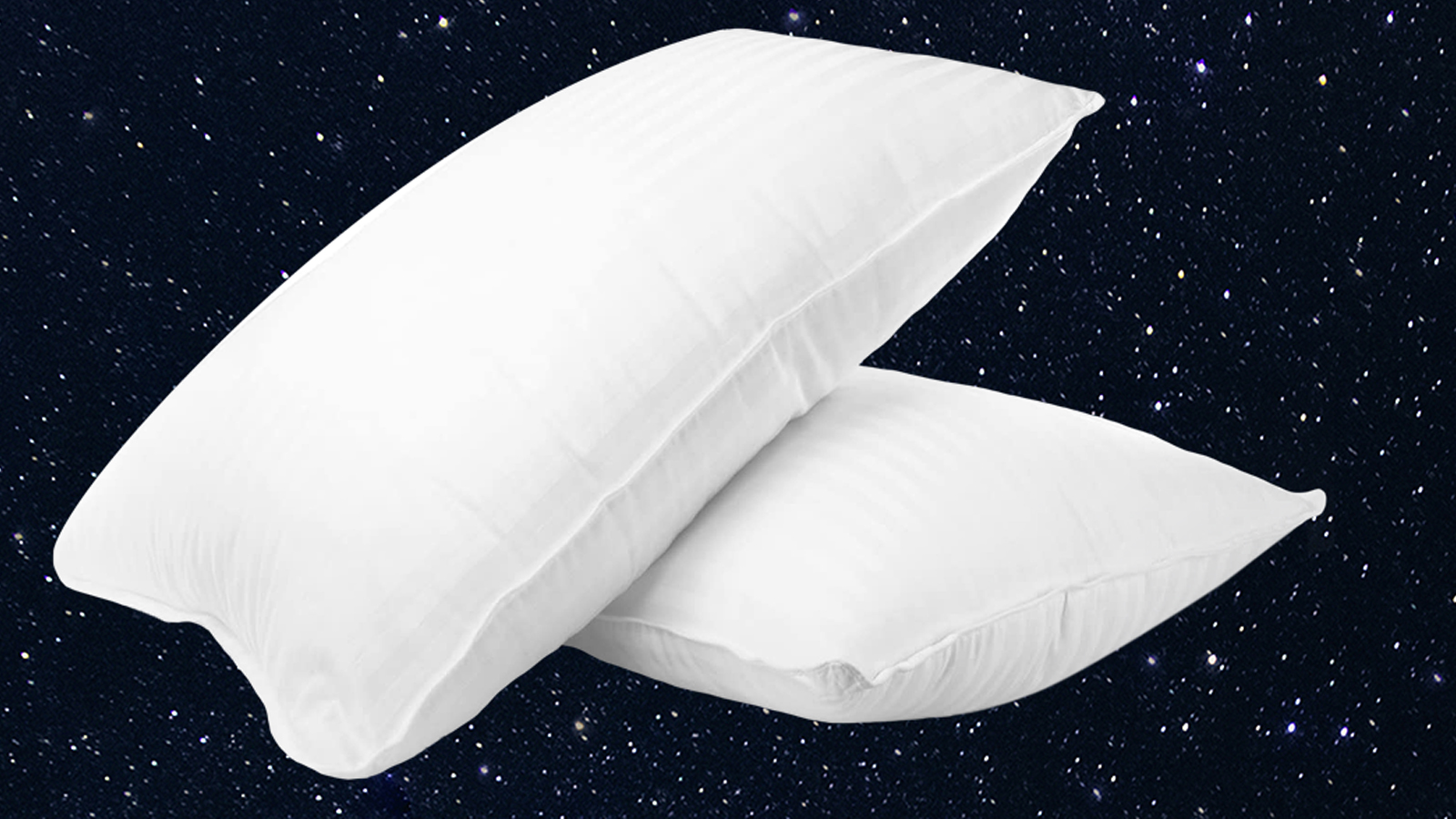 Beckham Hotel Collection Gel Pillow review feature image includes a pair of pillows against a starry backdrop