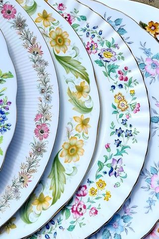 4 x Made In England Bone China Mix and Match Mismatched Dinner Plates Set Service Afternoon Tea Party Crockery Bulk Floral