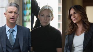 Peter Scanavino as Carisi, Kelli Giddish as Rollins, and Mariska Hargiay as Benson in Law &amp; Order: SVU Season 26