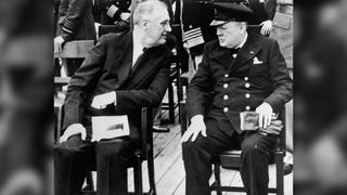 American president Franklin Delano Roosevelt (left) and British prime minister Winston Churchill meet for a church service on board the HMS Prince of Wales in Placentia Bay, Newfoundland, August 1941.
