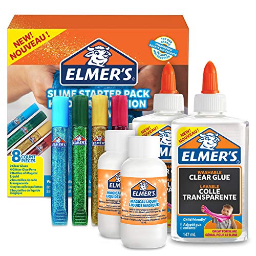 Elmer’s Glue Slime Starter Kit | With Clear Pva Glue, Glitter Glue Pens & Magical Liquid Slime Activator Solution | Washable & Kid Friendly Formula | 8 Count