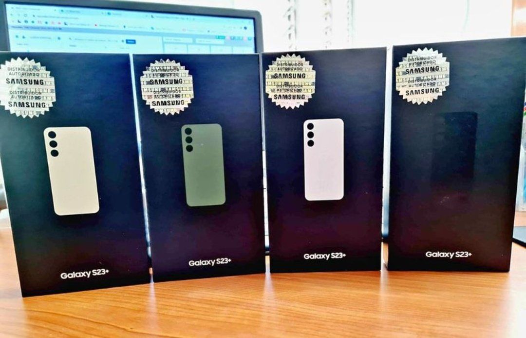 Image of the leaked retail boxes of the Samsung Galaxy S23 Plus in four colors