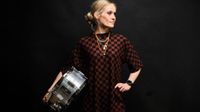 Anika Nilles holding her signature snare drum