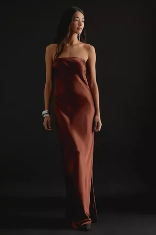 The Fleur Strapless Satin Maxi Slip Dress