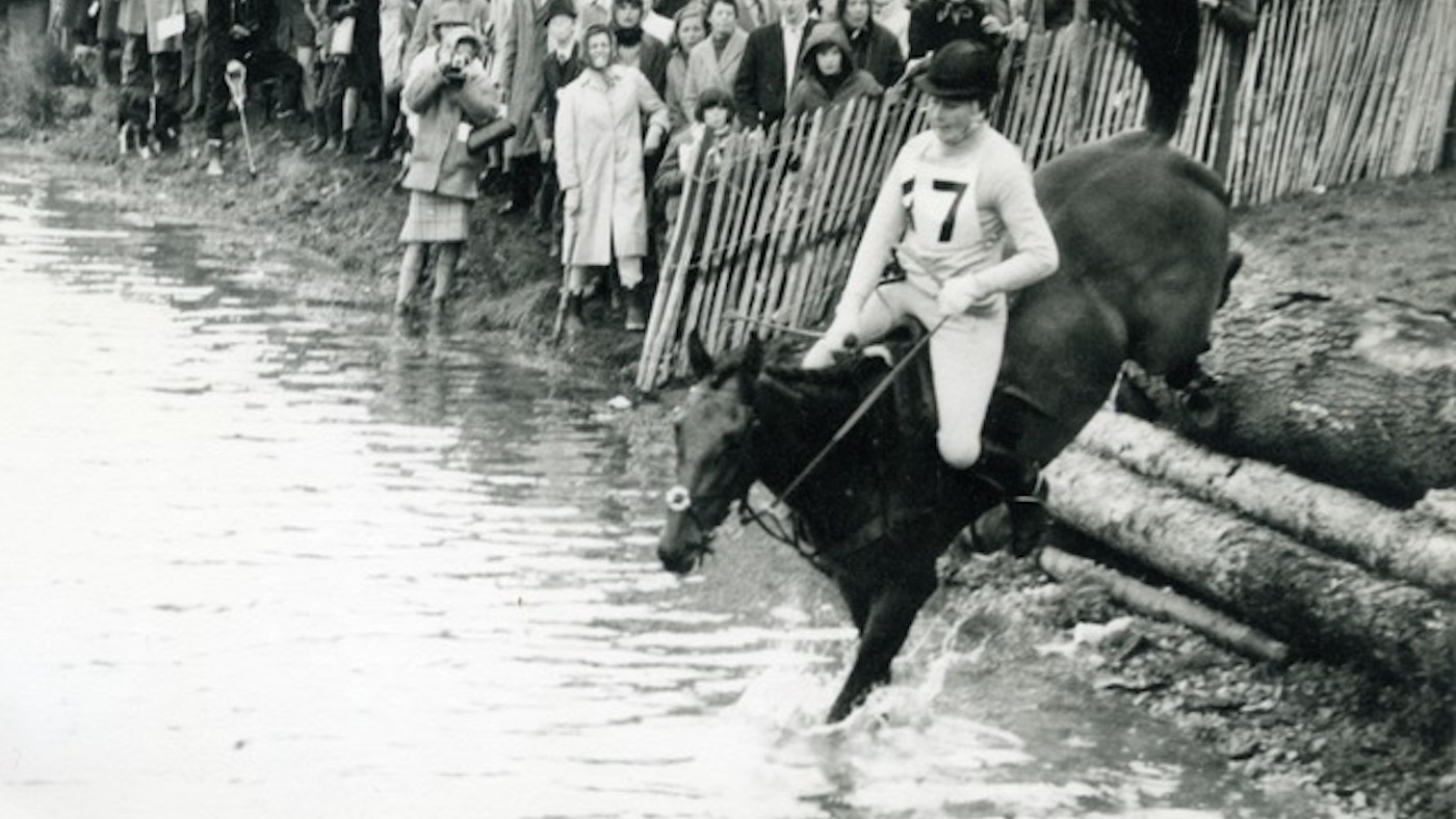 The event rider Shirley Thorp (nee Clifford) who formerly completed Badminton Horse Trials, pictured, has died aged 89