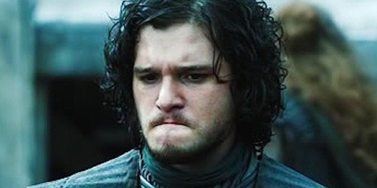 Kit Harington frowns as Jon Snow in Game of Thrones HBO