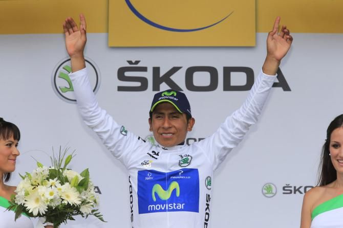 Best young rider Nairo Quintana (Movistar) in the white jersey after stage 9